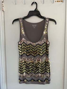 a.n.a A New Approach Petite PS Gray Chevron Sequin Tank Top
